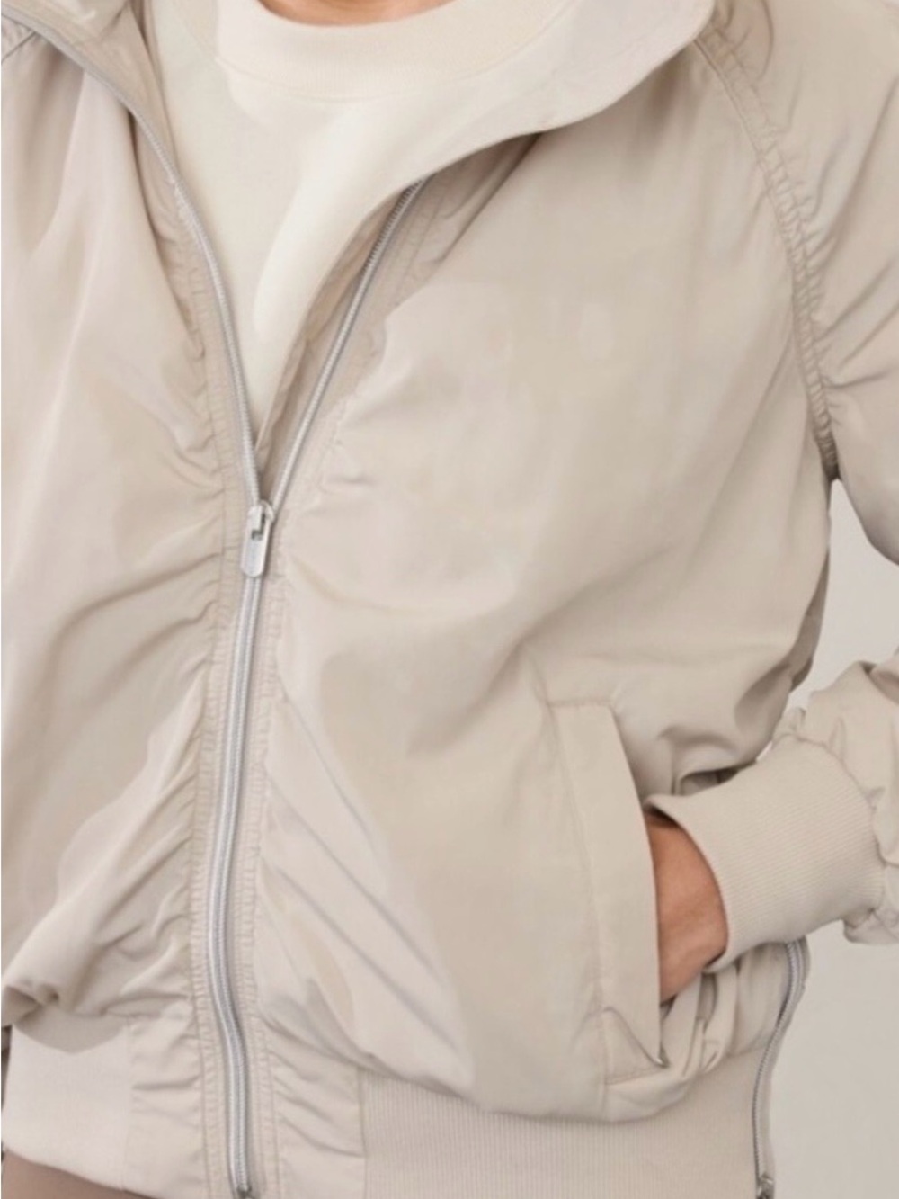 Athleta Jetset Bomber Jacket Size Medium Color Bone